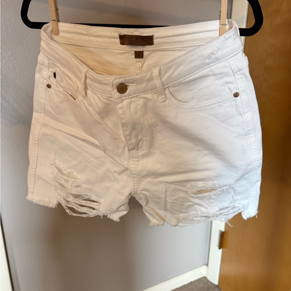 White Distressed Judy Blue Denim Shorts
